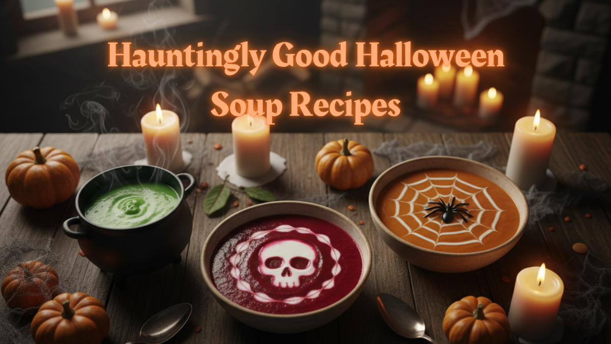 Halloween soup recipes with Dracula’s Blood, Spiderweb Tomato, and Witches’ Brew soups